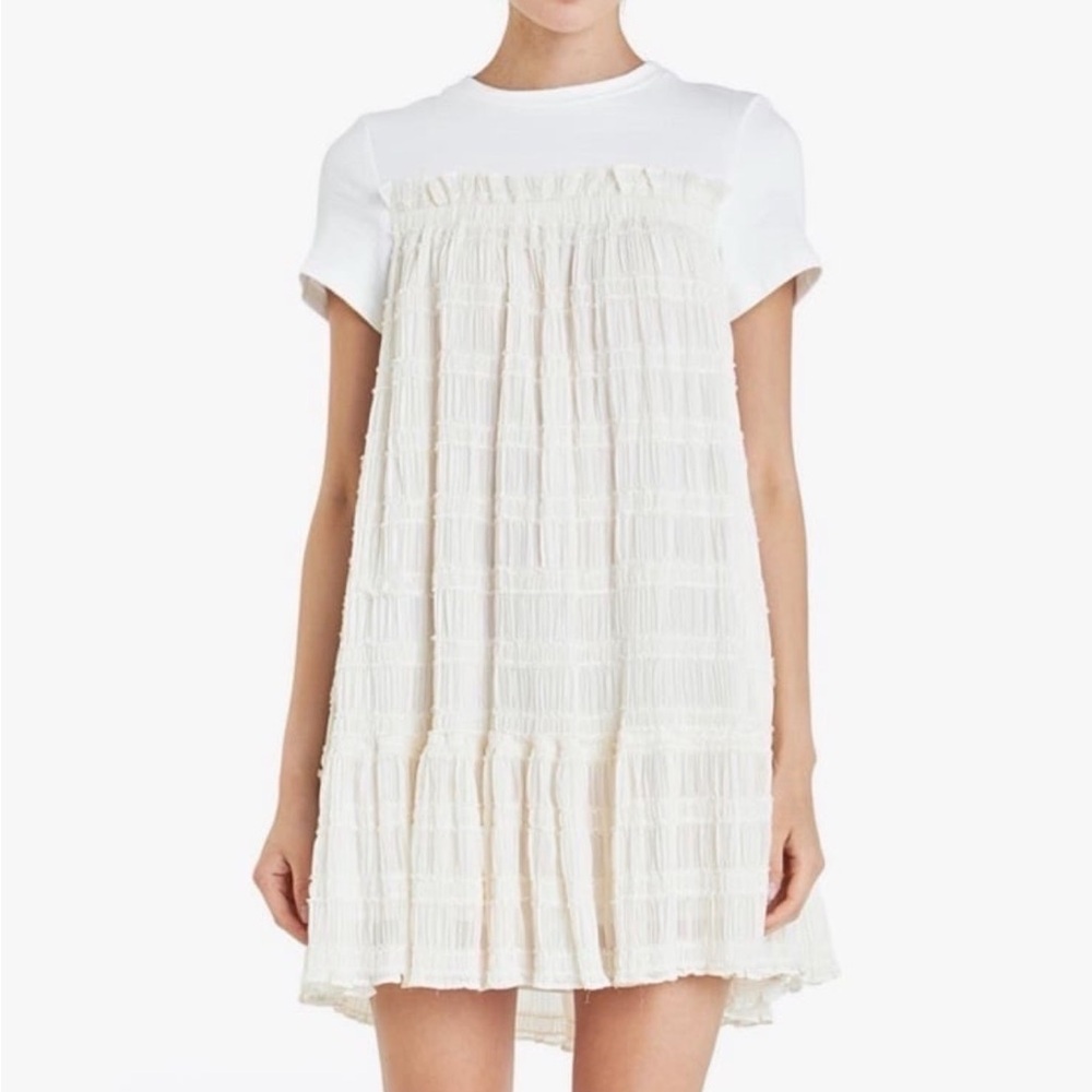 English Factory Shirred Chiffon T-Shirt Dress